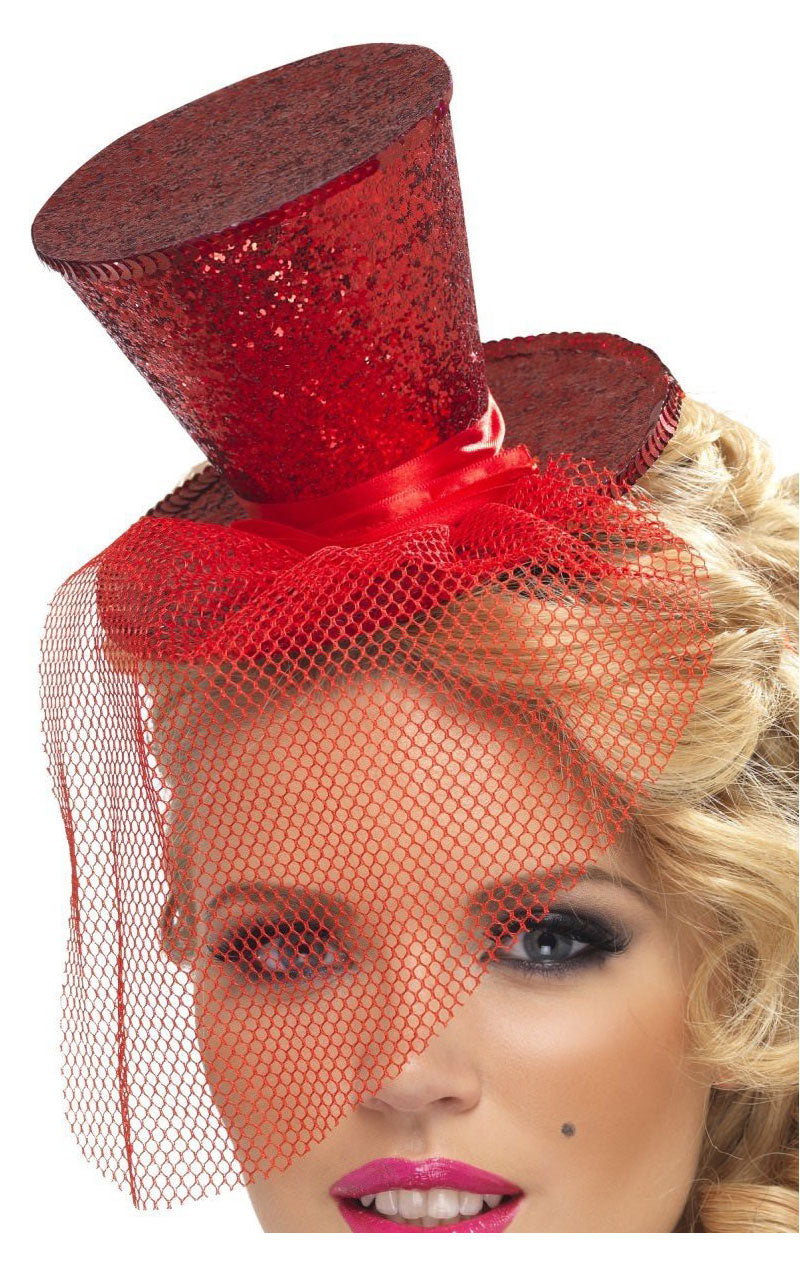 Red Glitter Mini Top Hat