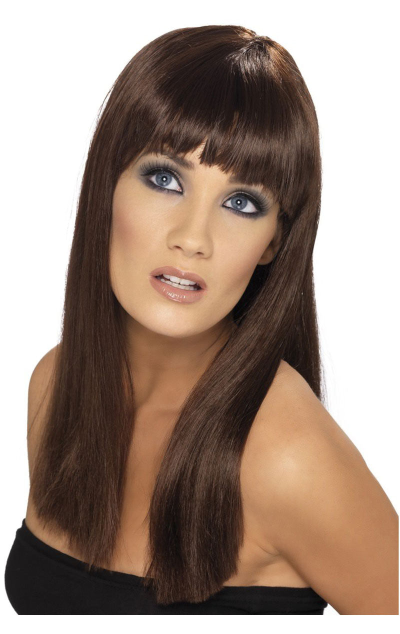 Womens Long Brown Fringe Wig