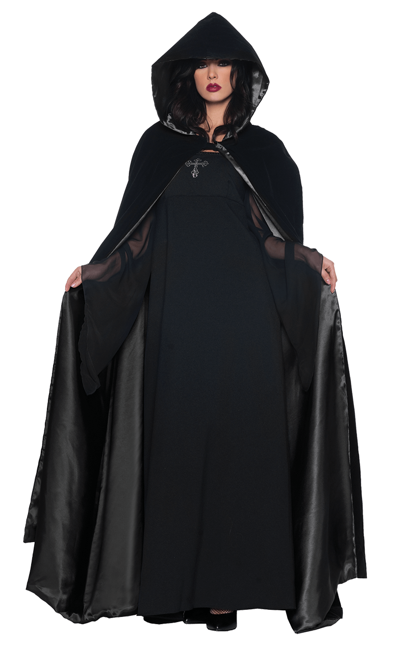 Adult Black Velvet Satin Cape