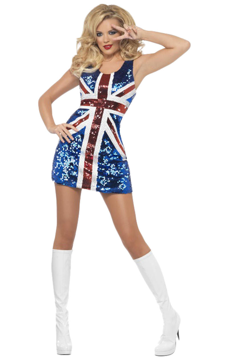 Womens Geri Halliwell Sequin Union Jack Costume