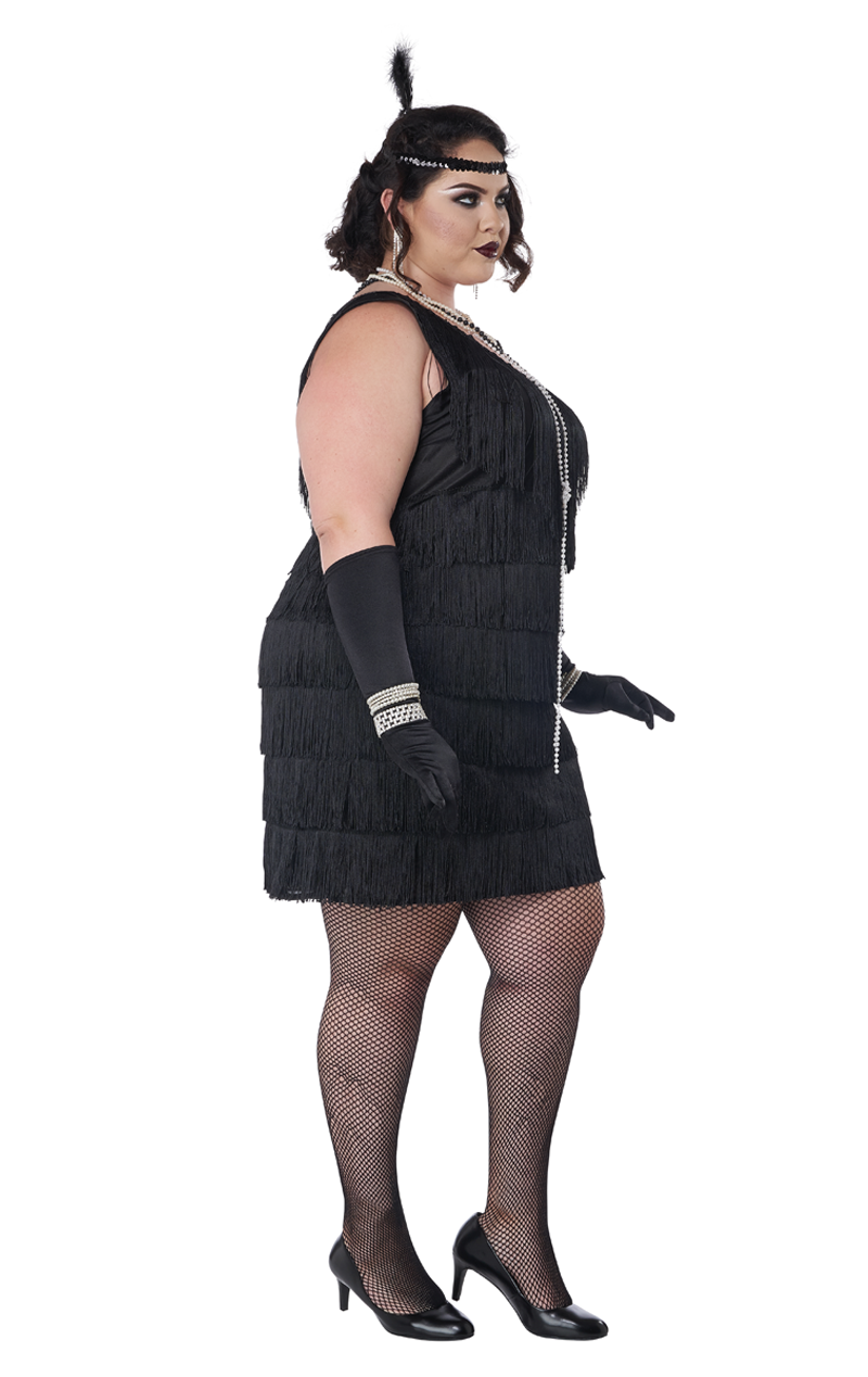 Womens Black Plus Size 20s Flapper Costume