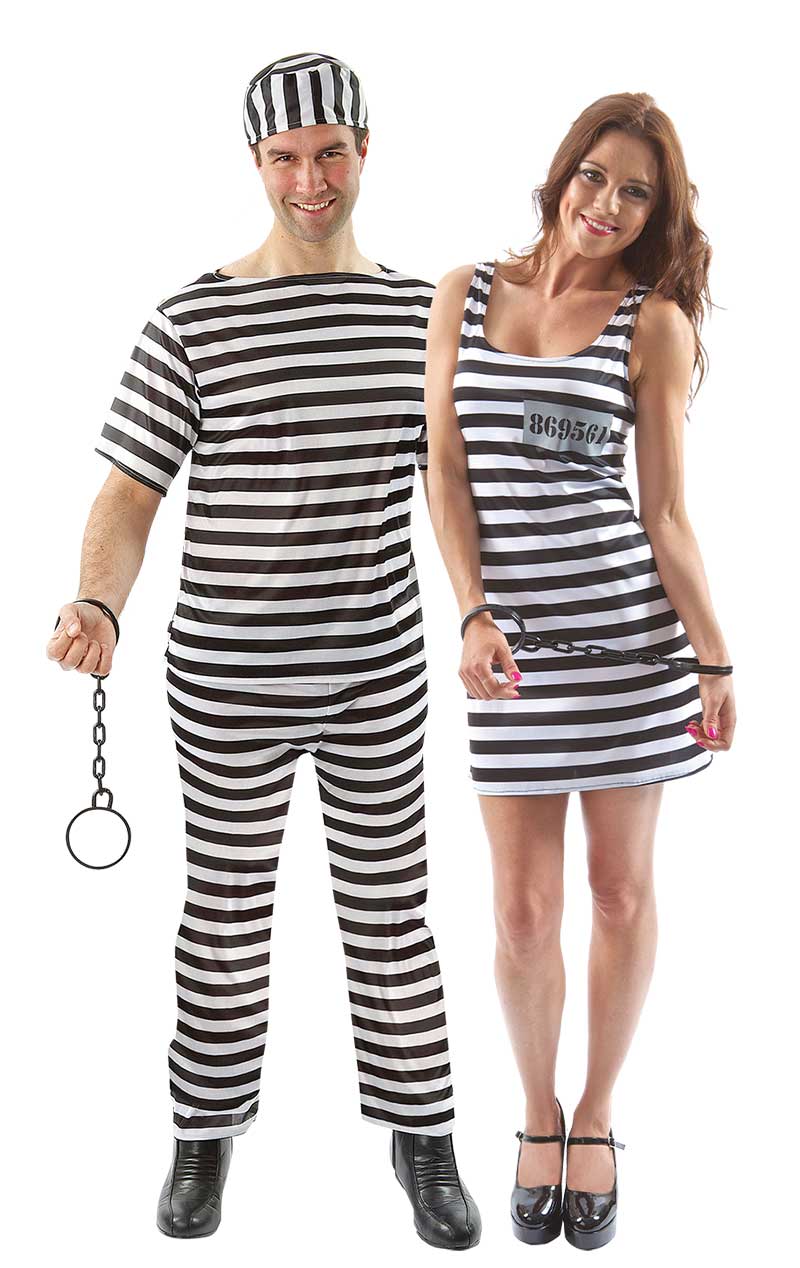 Black & White Convict Couples Costume - Joke.co.uk