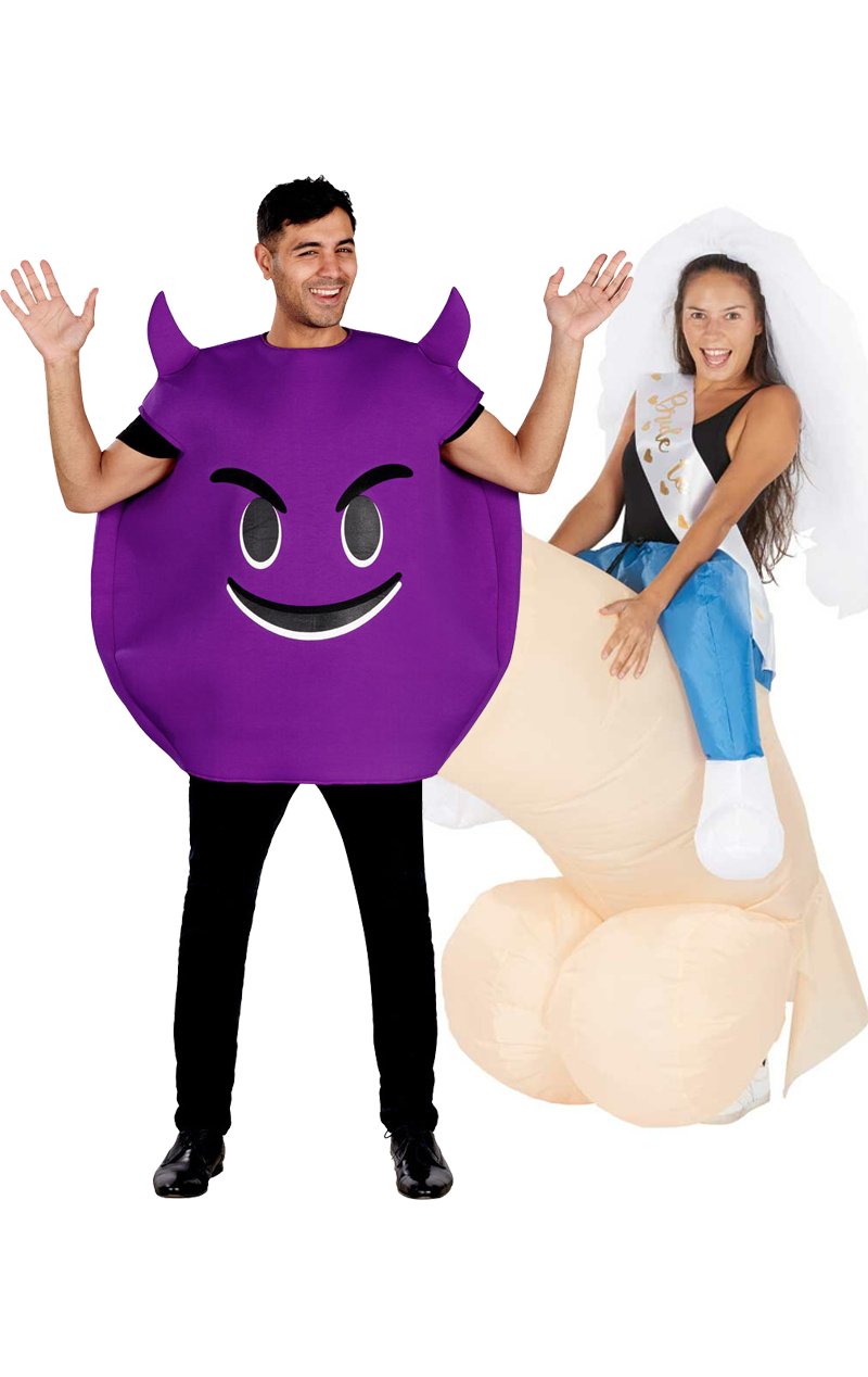 Horny Devil & Inflatable Surprise Couples Costume - Joke.co.uk