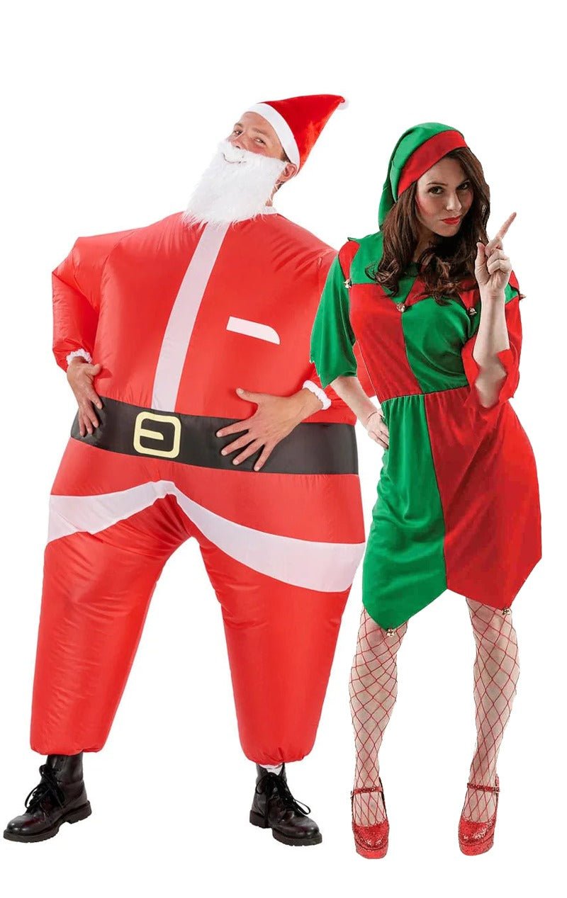 Inflatable Santa & Sexy Elf Couples Costume - Joke.co.uk