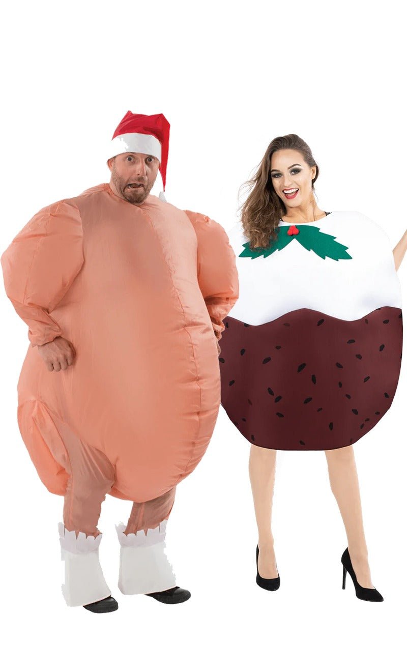 Inflatable Turkey & Christmas Pudding Couples Costume - Joke.co.uk