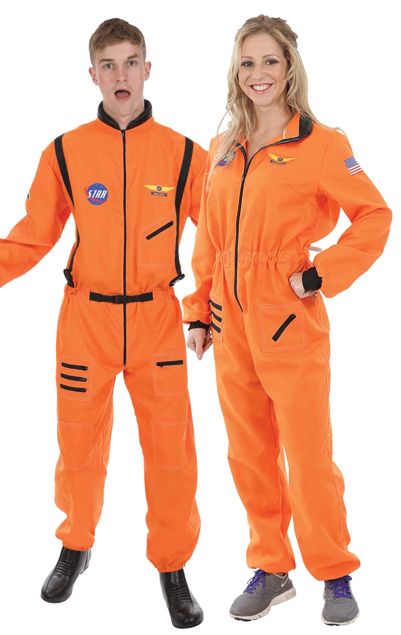 Orange Astronauts Couples Costume - Joke.co.uk