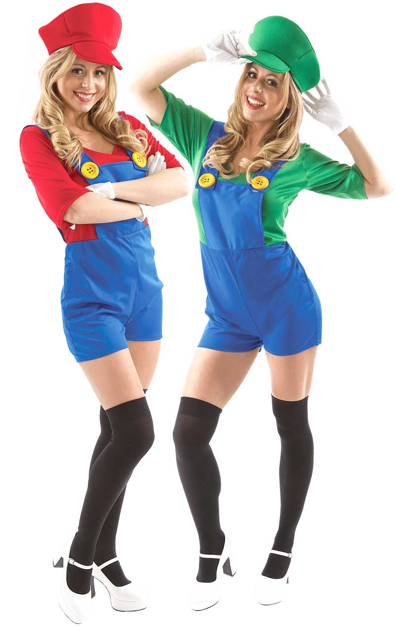 Womans Video Game Plumbers Couples Costume - Joke.co.uk