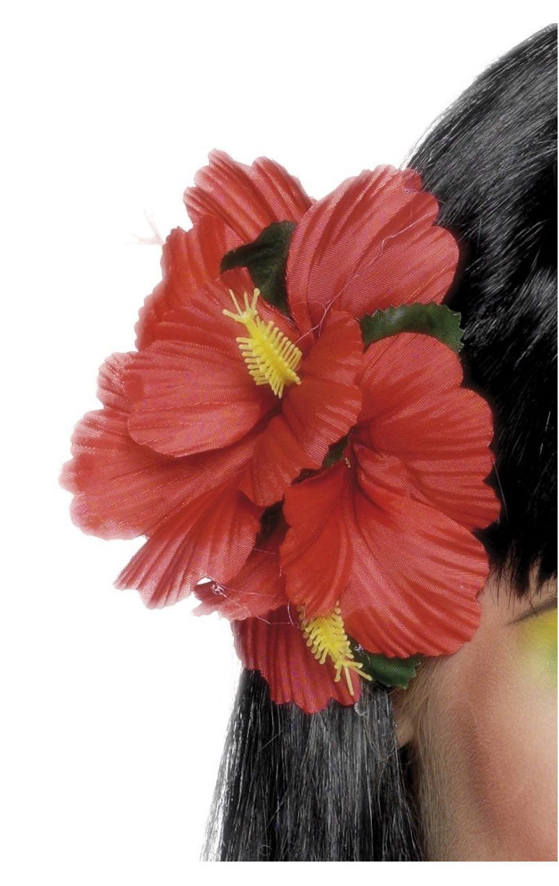 Hawaiian Red Flower Hair Clip Accessory