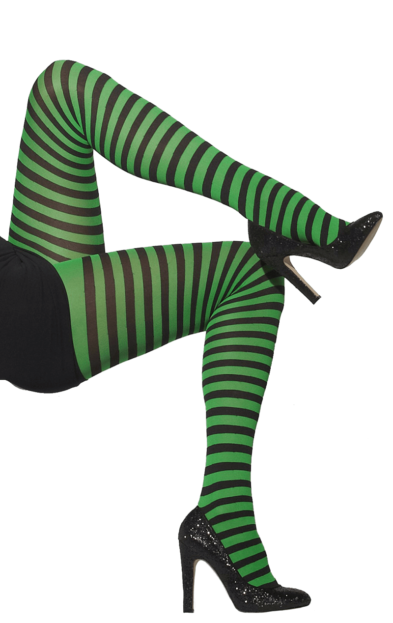 Adult Green and Black Striped Tights