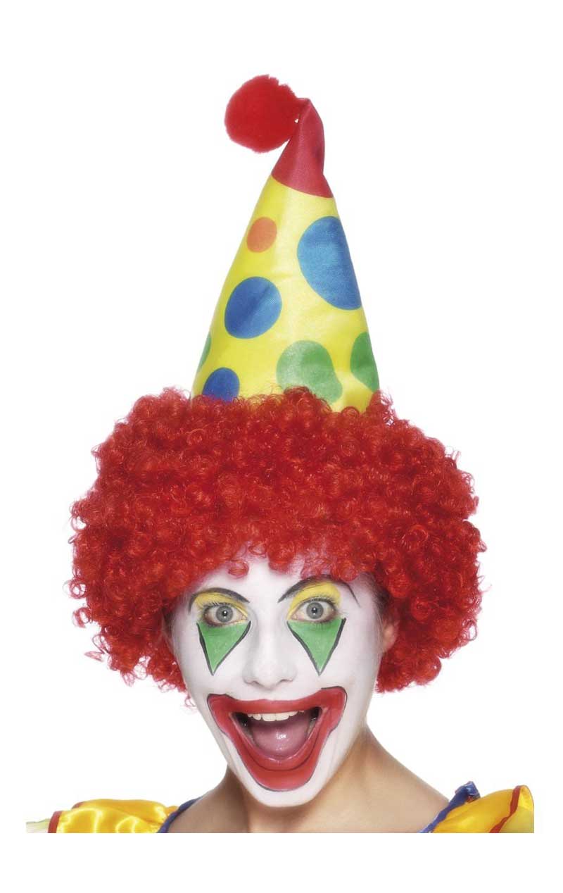 Yellow Clown Hat with Red Wig Accessory