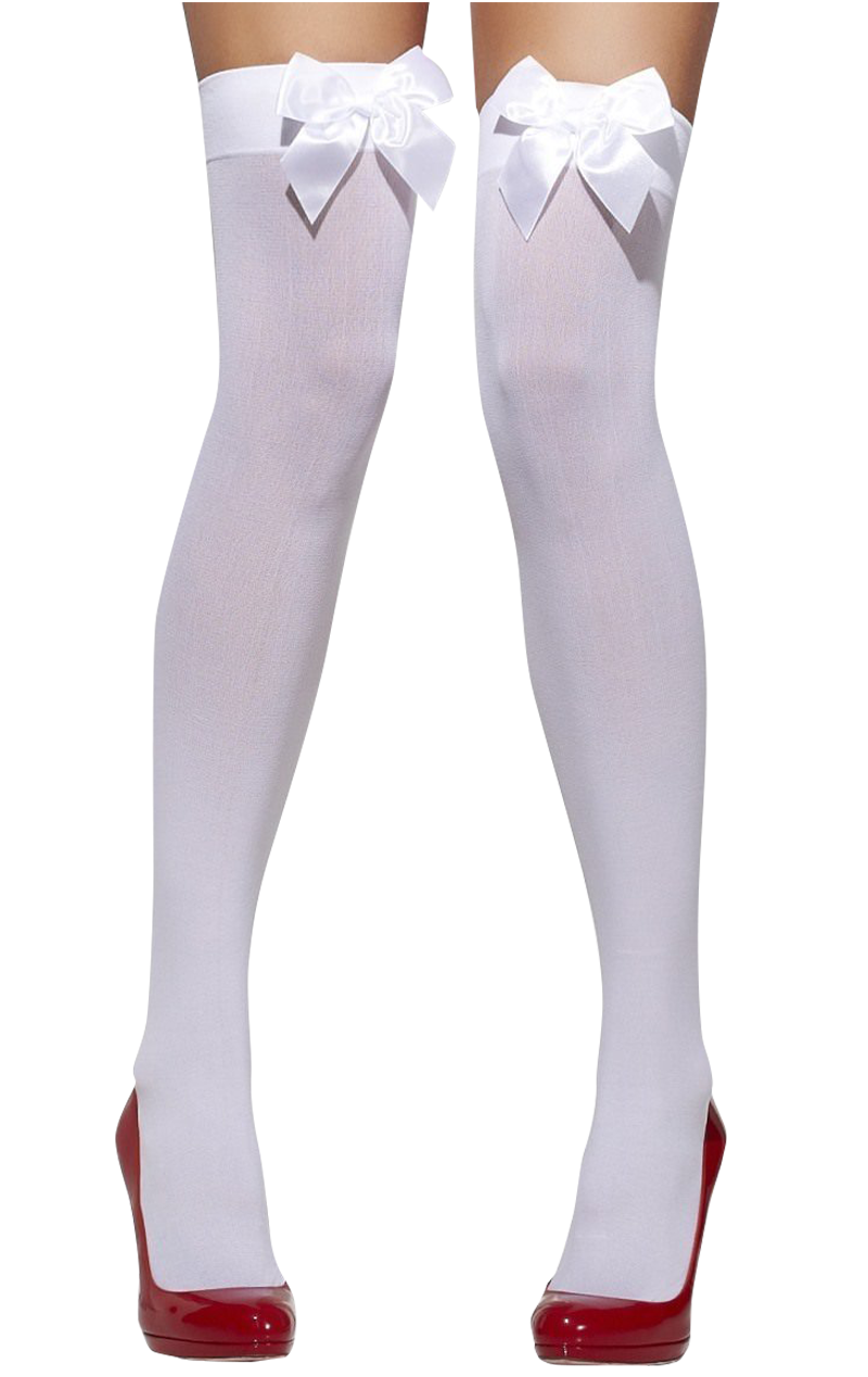 Womens White Bow Stockings