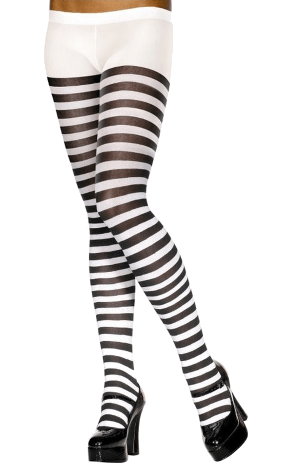 Womens Black and White Striped Tights