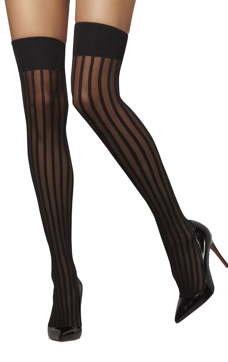 Womens Black Striped Stockings
