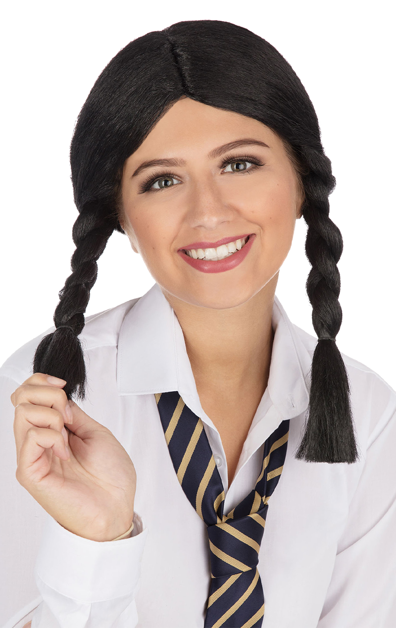 Womens Black Schoolgirl Wig