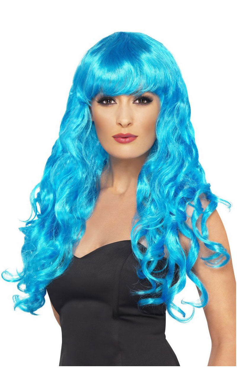 Long Bright Blue Siren Wig