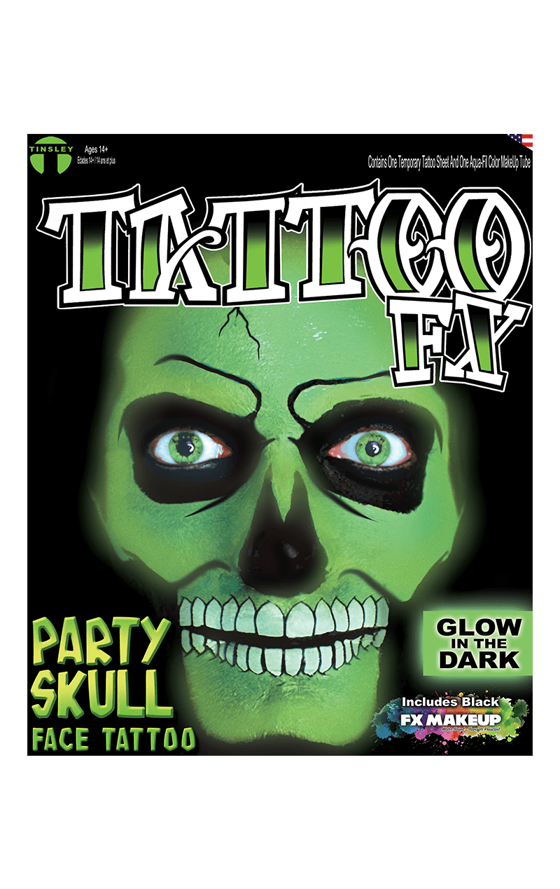 Glow in the Dark Party Skull Tattoo FX