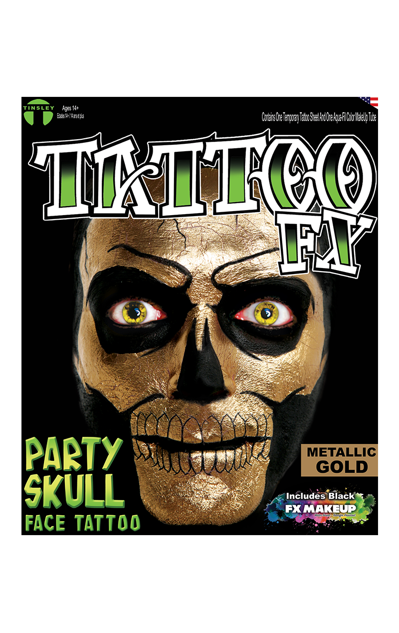 Metallic Gold Party Skull Tattoo FX