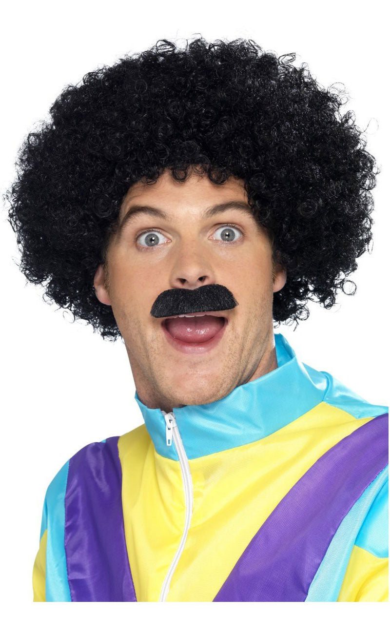Scouser Set Black Curly Wig and Tache