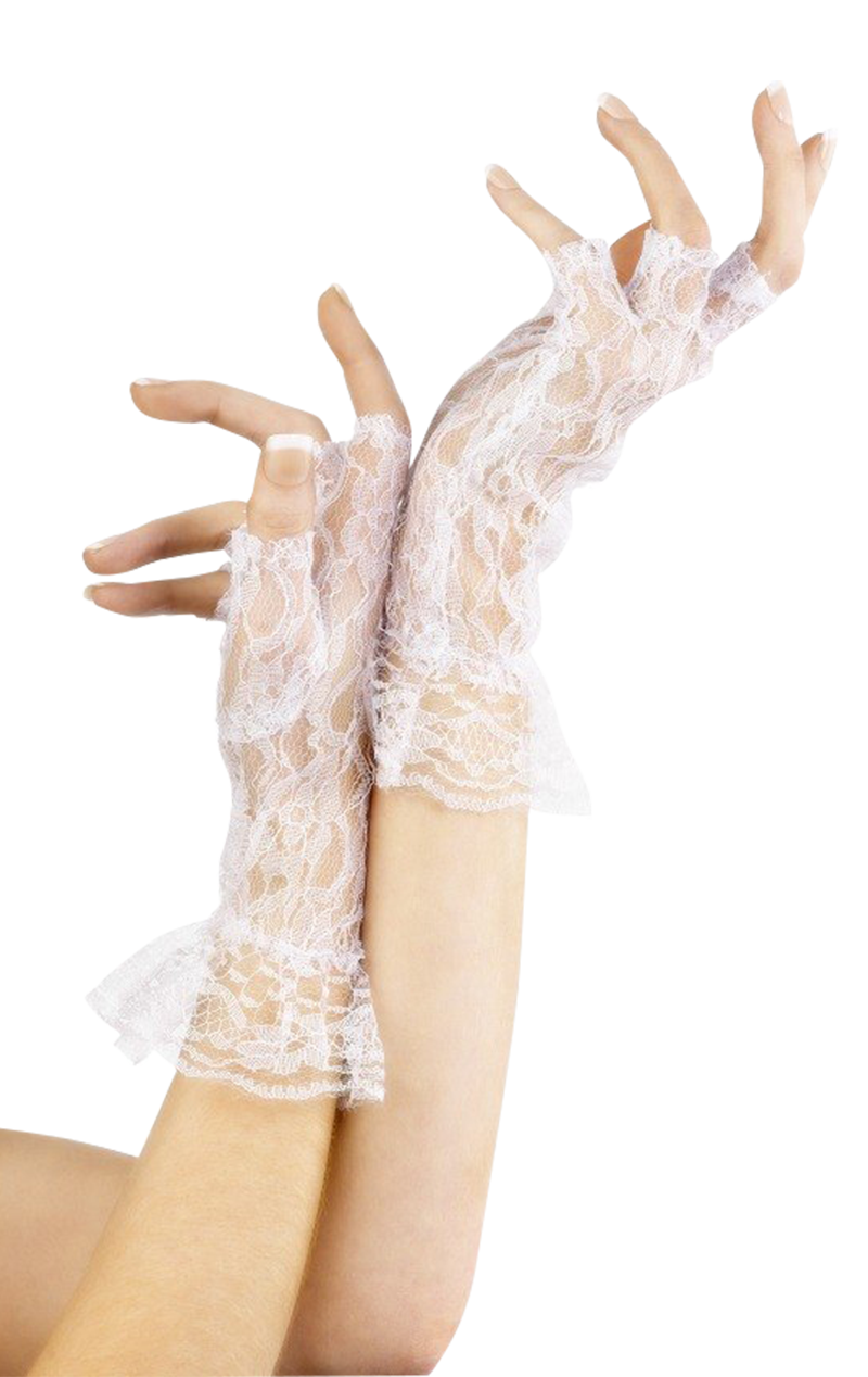 White Short Lace Fingerless Gloves