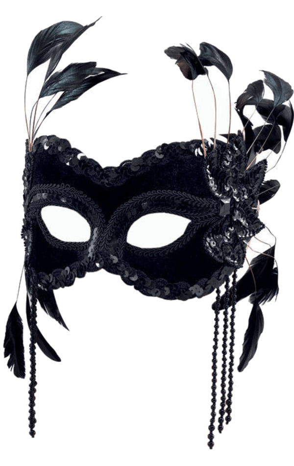 Black Velvet Facepiece with Feathers