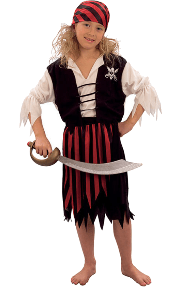 Childrens Striped Pirate Girl Costume