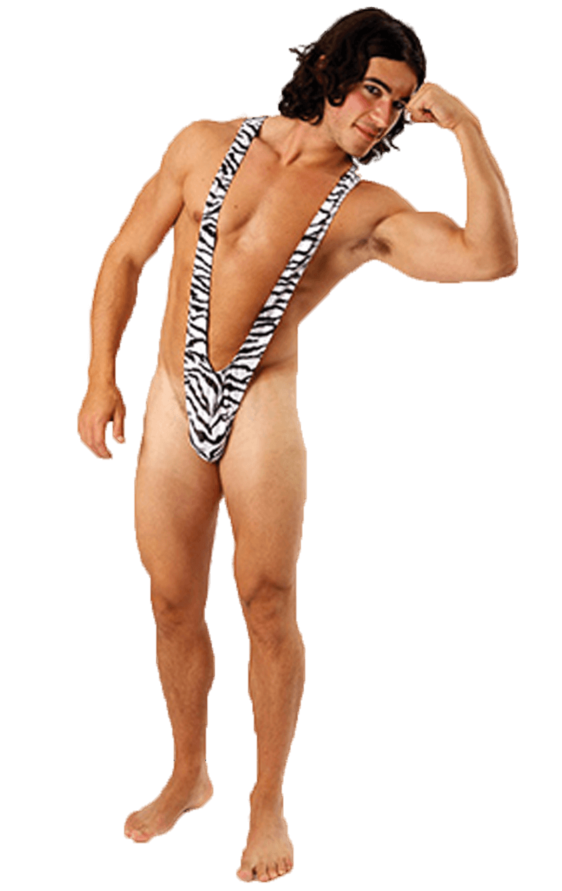 Zebra Print Borat Mankini Thong Swimsuit