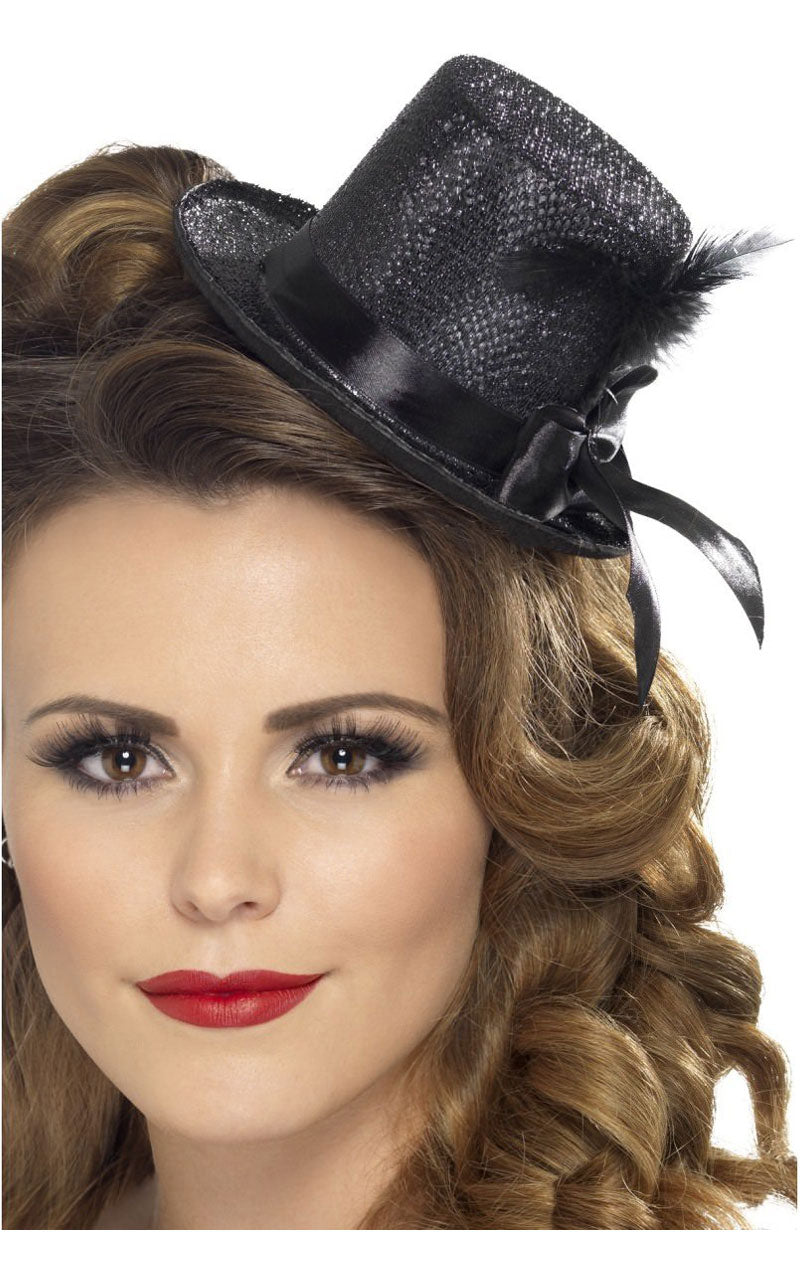 Womens Black Feather Mini Top Hat