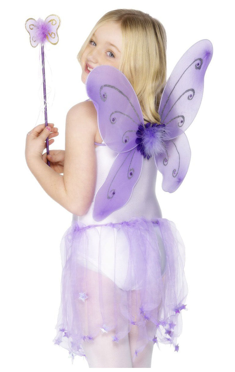 Kids Purple Butterfly Wings and Wand Accessory Set