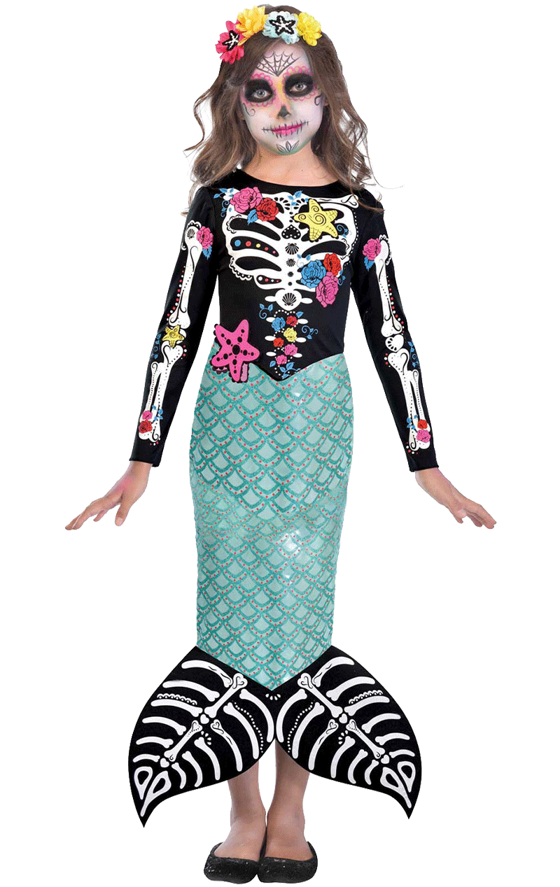 Girls Mermaid Day of the Dead Costume