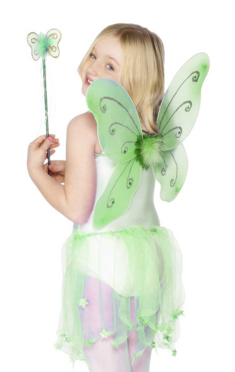 Kids Green Butterfly Wings and Wand