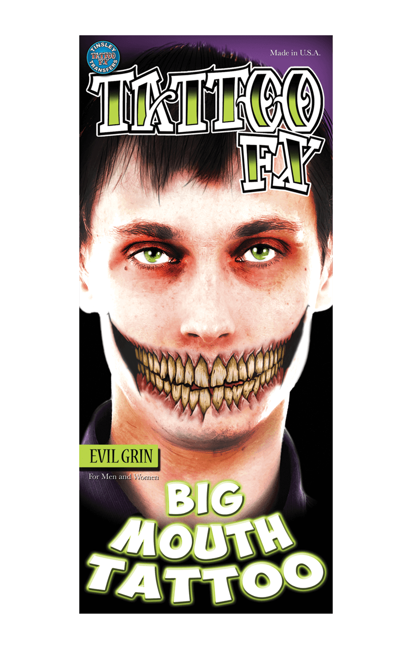 Evil Grin Big Mouth Temporary Tattoo