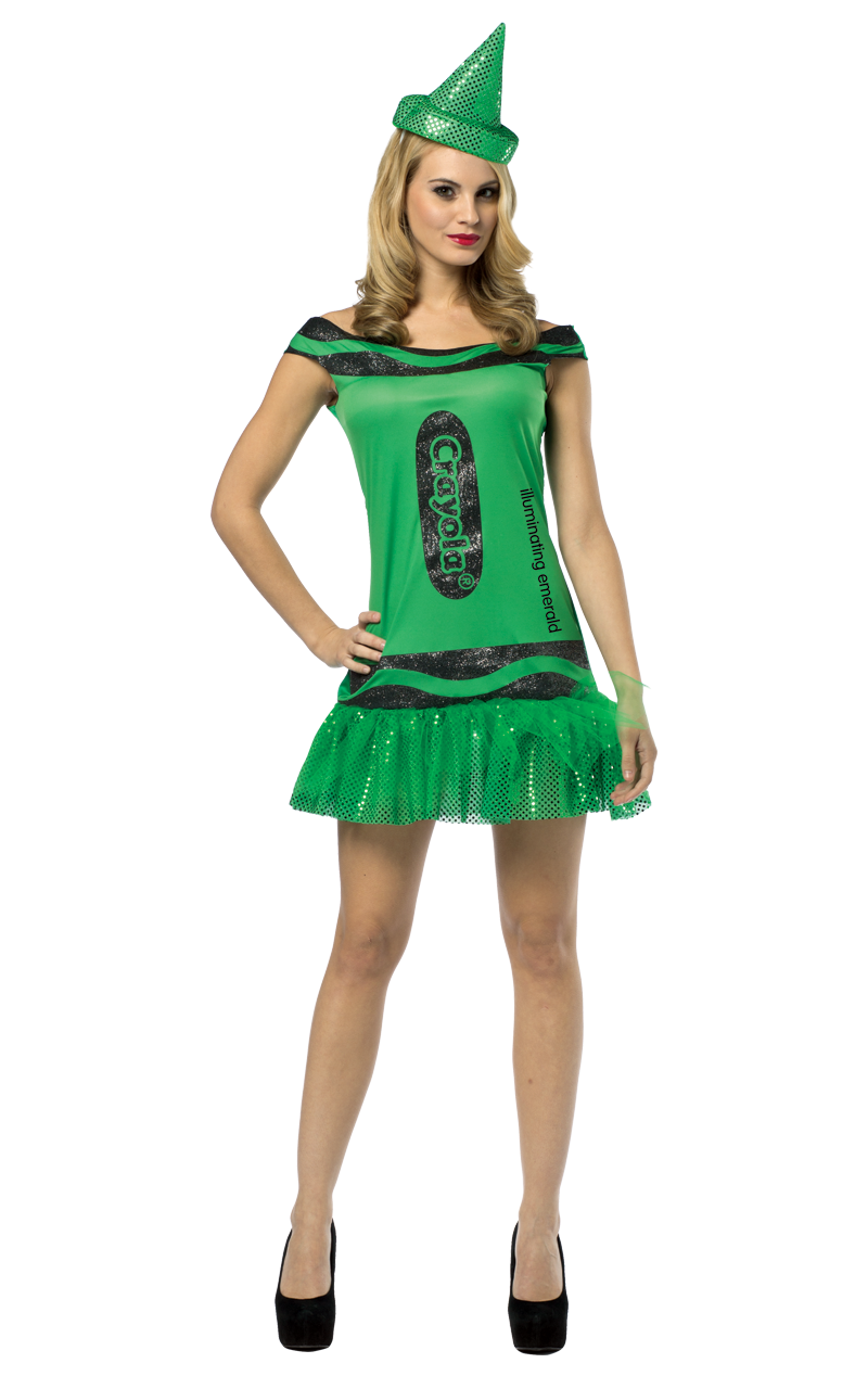 Womens Green Glitter Crayola Costume