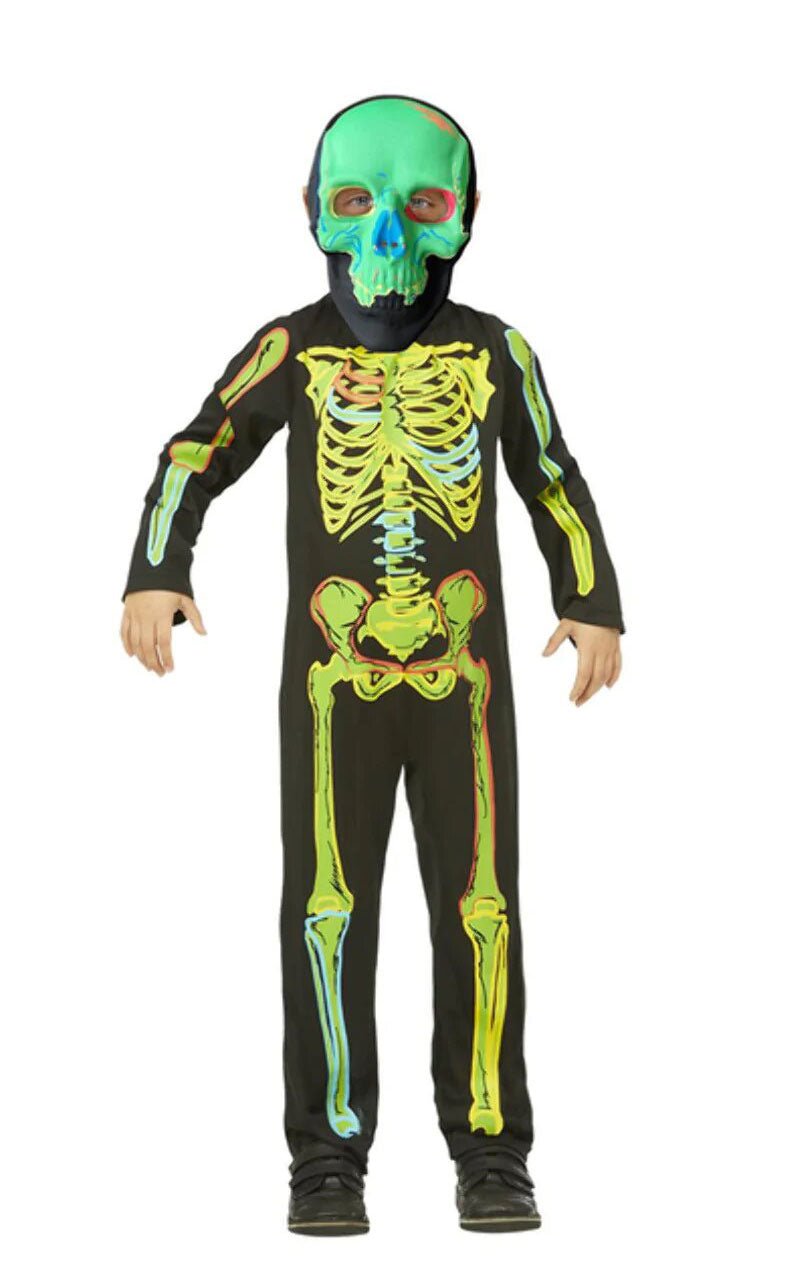 Boys Neon Skeleton Glow in the Dark Costume - Joke.co.uk
