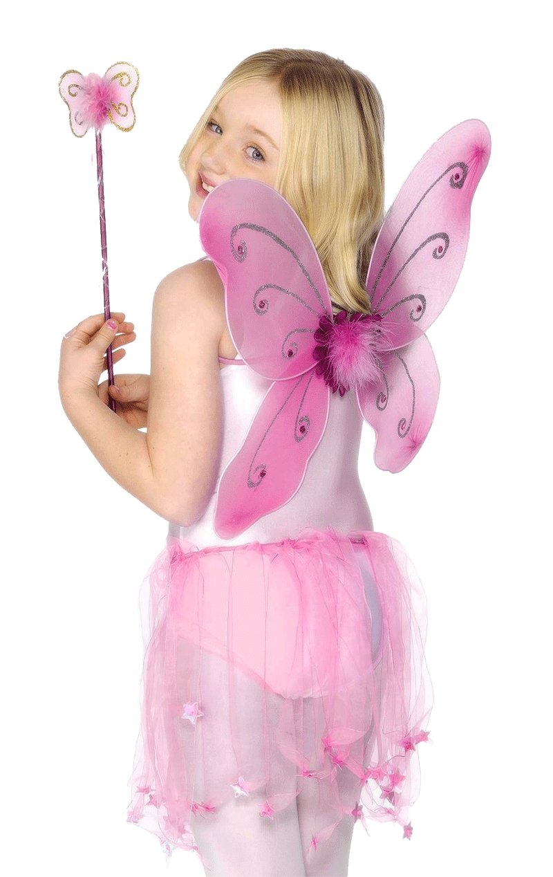 Child Pink Butterfly Wings and Wand - Joke.co.uk