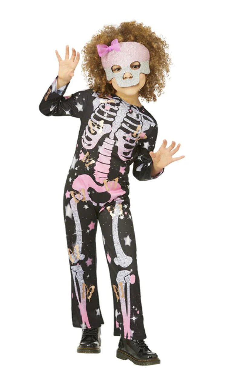 Childrens Skeleton Rose Gold Sparkle Costume - Joke.co.uk