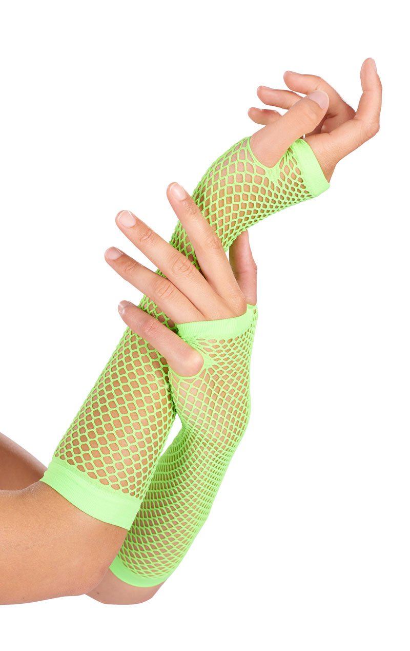 Green Neon Fishnet Gloves - Joke.co.uk