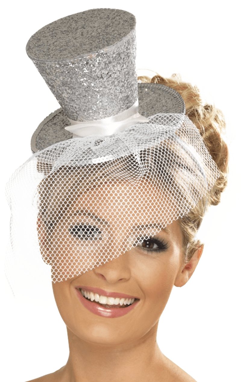 Mini Top Hat (Silver Glitter) - Joke.co.uk