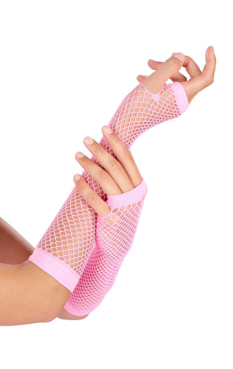 Pink Neon Fishnet Gloves - Joke.co.uk