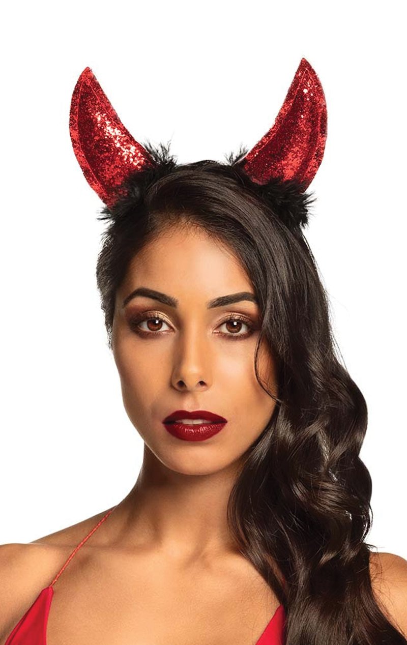 Red Glitter Devil Horns Headband Accessory - Joke.co.uk