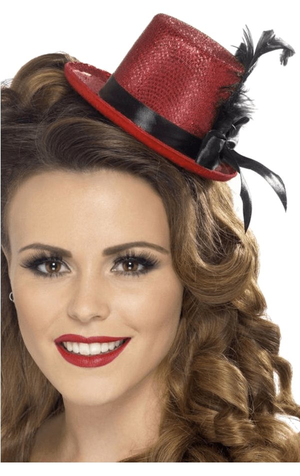 Red Mini Hat with Feather - Joke.co.uk