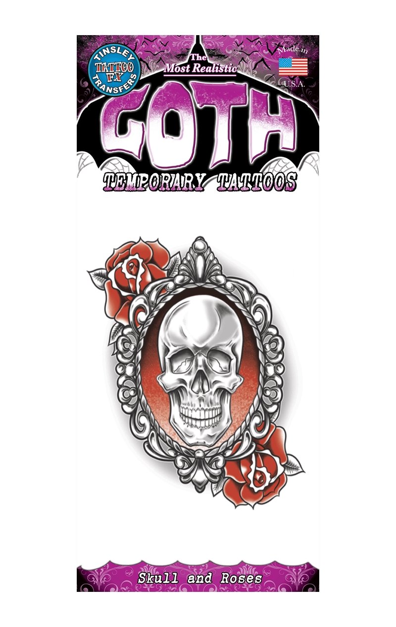 Skull and Roses Goth Temp Tattoo - Joke.co.uk