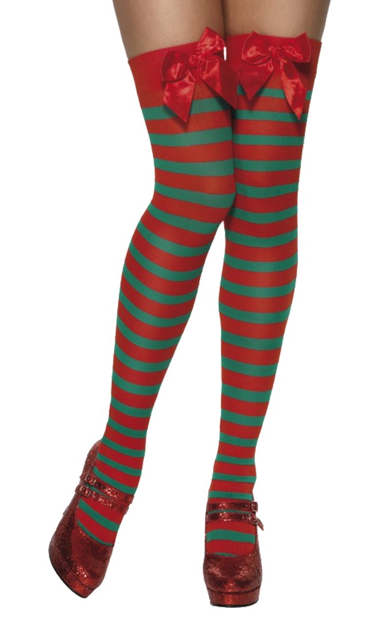 Stripy Elf Thigh High Stockings - Joke.co.uk