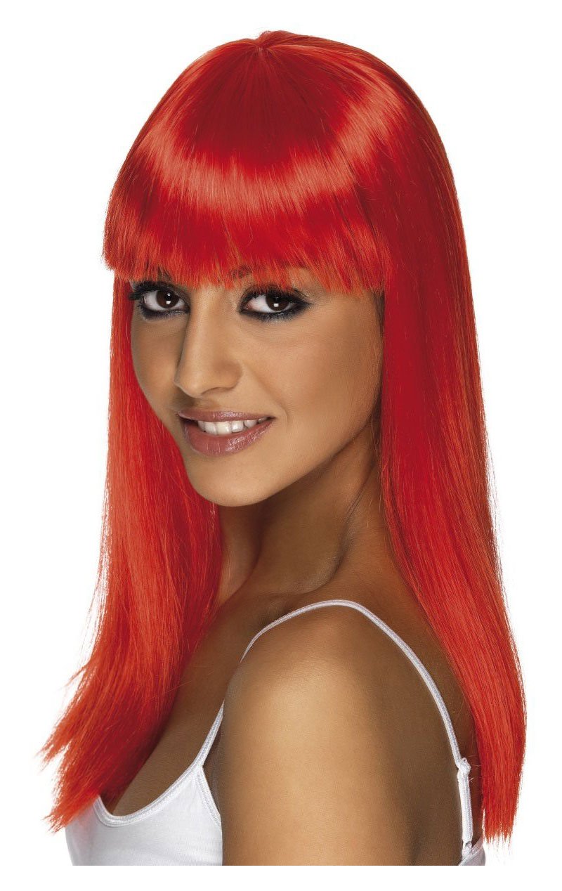 Womens Neon Red Glamour Wig - Joke.co.uk