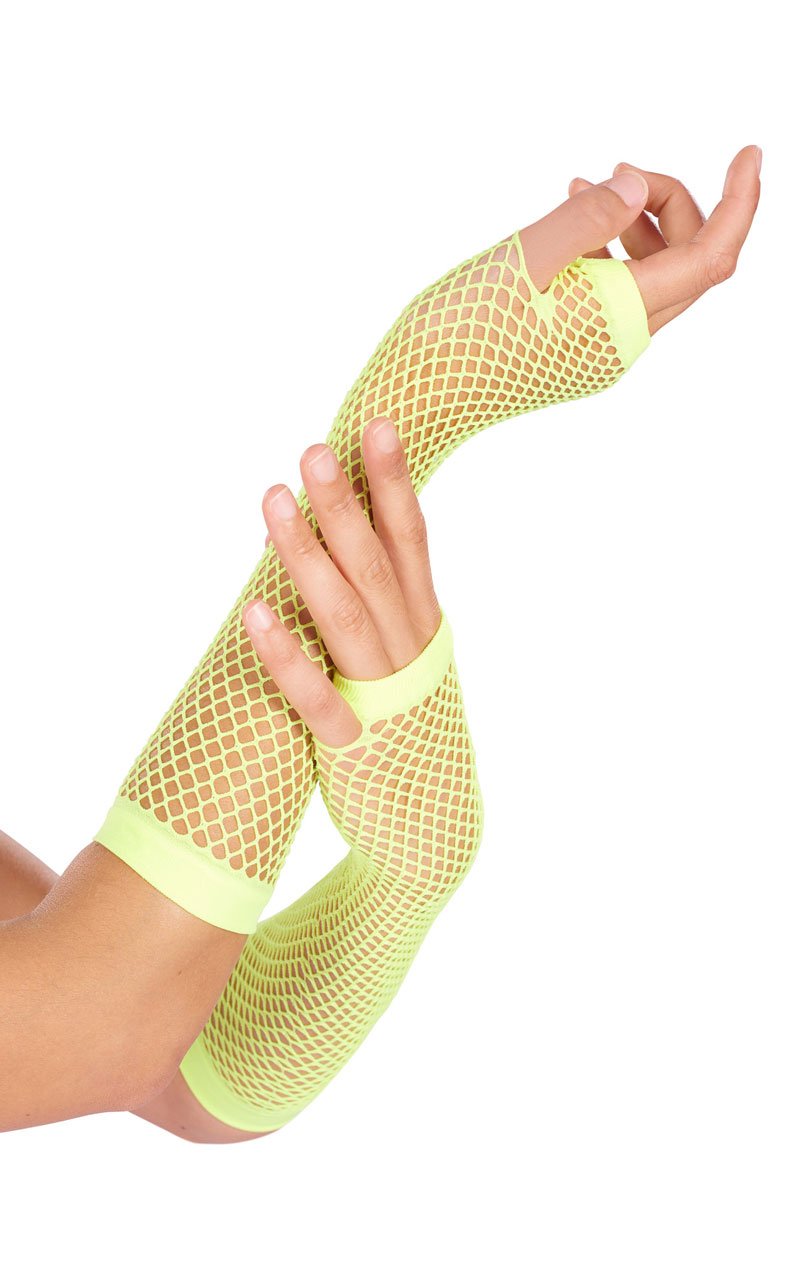 Yellow Neon Fishnet Gloves - Joke.co.uk